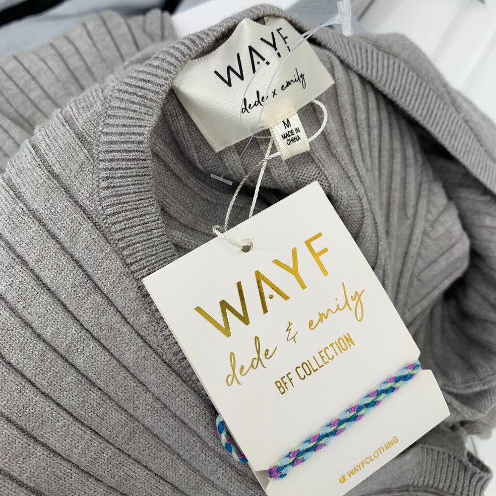 WAYF BFF Hollie midi ribbed sweater dress gray tie keyhole back new Medium - Picture 6 of 6